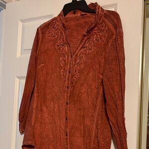 Reba Rust Embroidered Women's Blouse